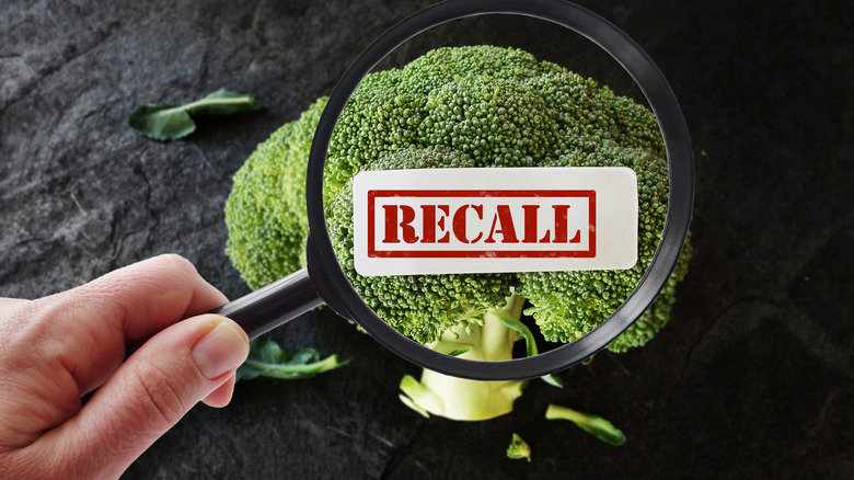 broccoli with magnifying glass recall label