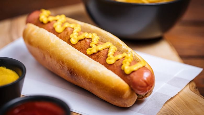 hot dog with mustard