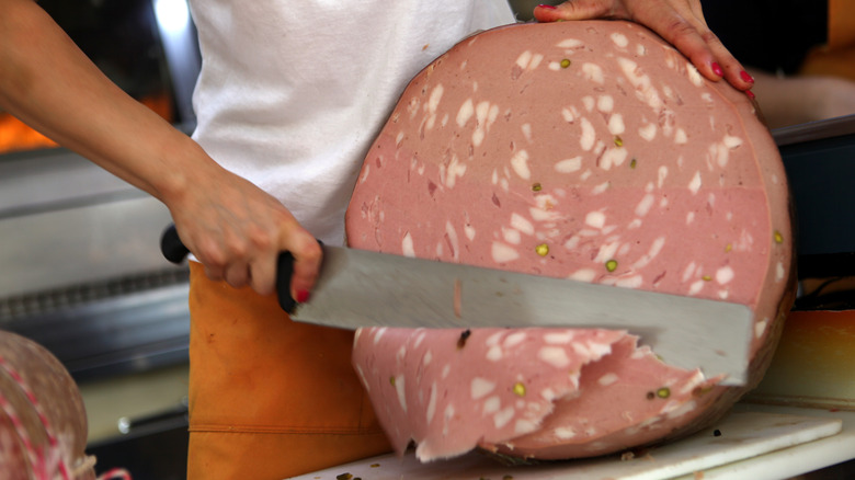 A large mortadella sausage