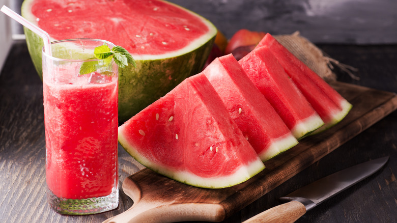 Slices of watermelon and watermelon drink