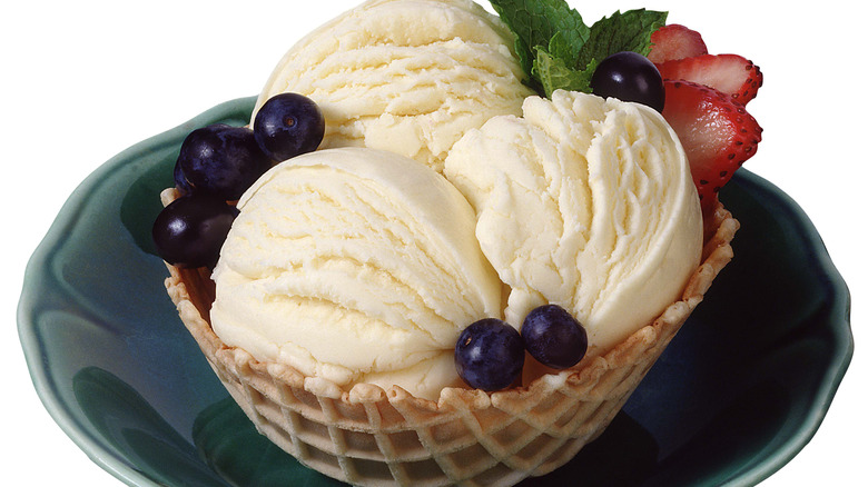 ice cream in a waffle cone bowl