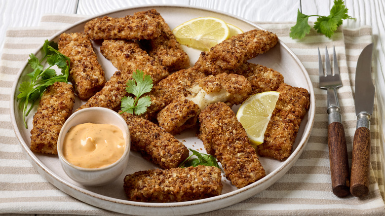 Pretzel crusted fish sticks