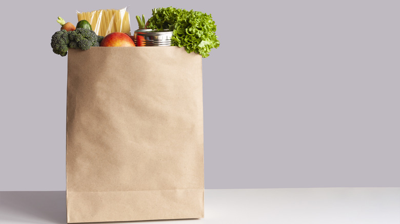 A brown paper bag filled with fresh produce