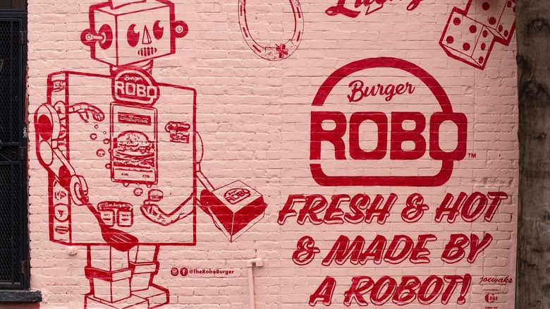 RoboBurger mural on brick wall