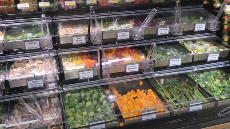 rows of pre-sliced produce