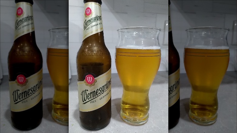 Wernesgrüner Pilsner bottle and glass