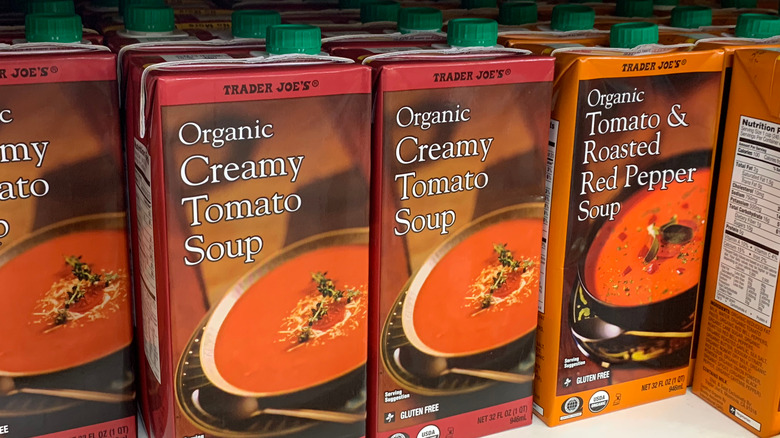 Boxes of Trader Joe's Creamy Tomato soup