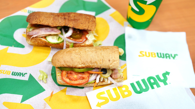 Subway sandwiches on branded paper