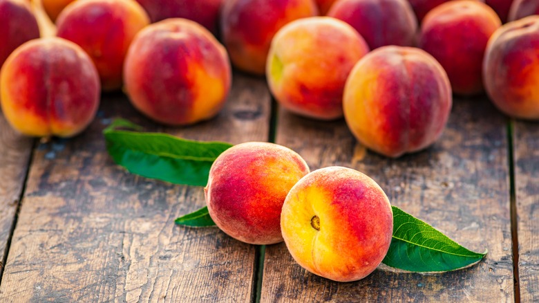 peaches on a table