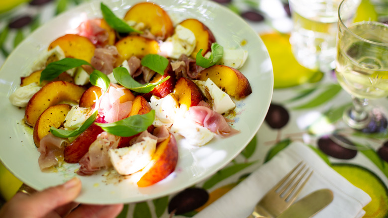 plate of peach salad