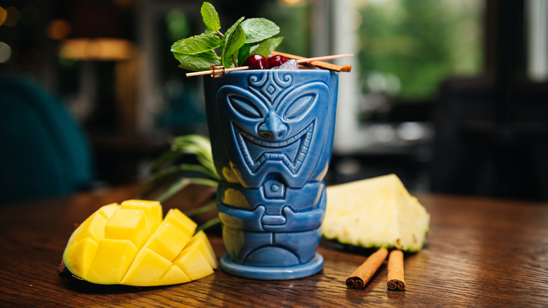 tiki ceramic cocktail cup with fruit