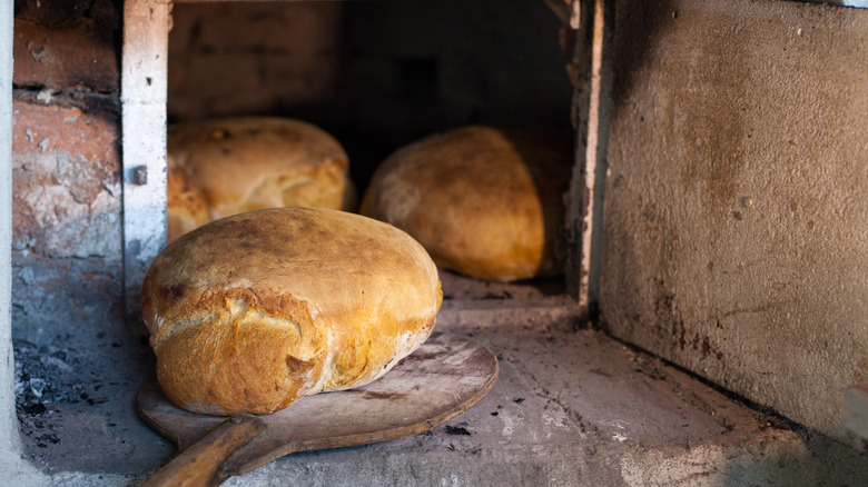 baked bread in medieval oven