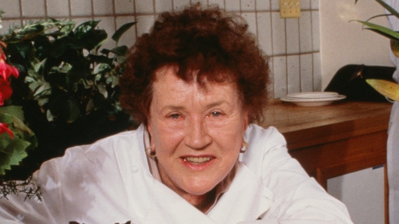 A closeup of Julia Child's face