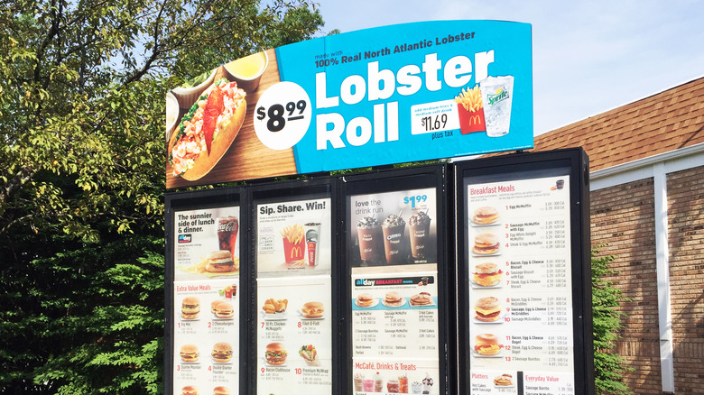 Sign for a McDonald's lobster roll