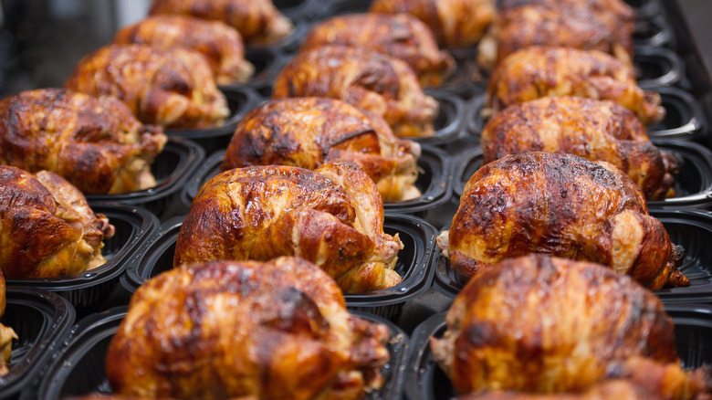 Close-up of Costco rotisserie chickens