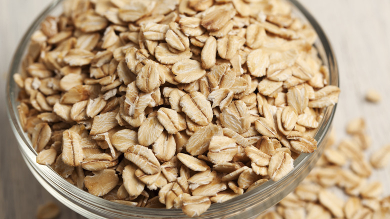 Glass bowl filled with oats