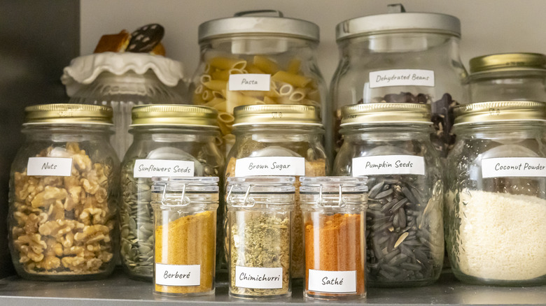 labeled jars of pantry items