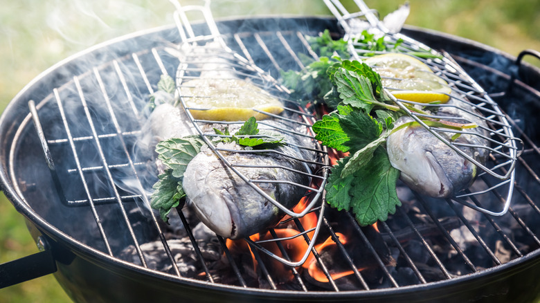 Grilling fresh fish with skin on 