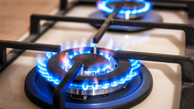 Stovetop burners blue gas flames