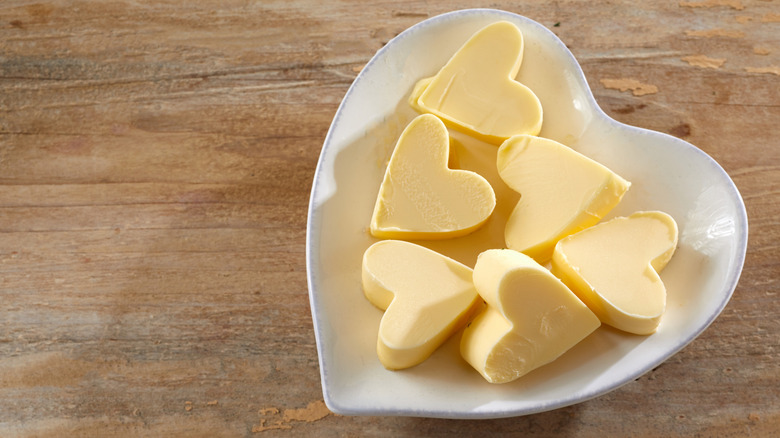 Heart-shaped butter pieces