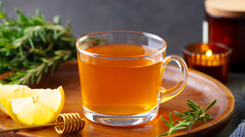 Citrus lemon lime drink in glass mug