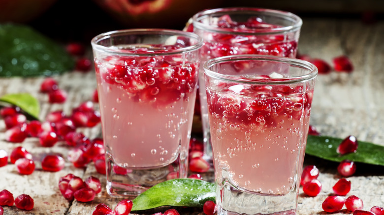 Pomegranate cocktail bubbly in glasses