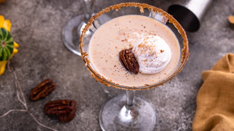 Pecan pie martini cocktail on table