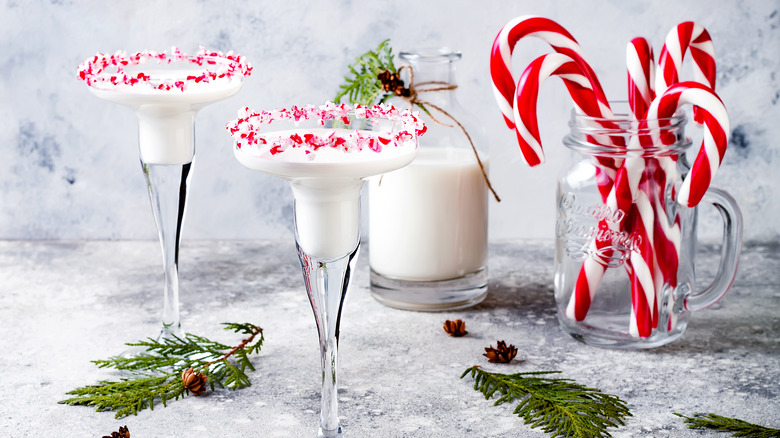 Peppermint martini cocktail with candy