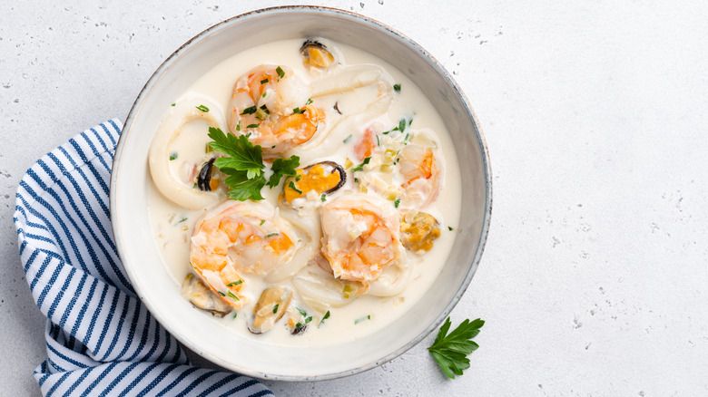 Bowl of seafood chowder