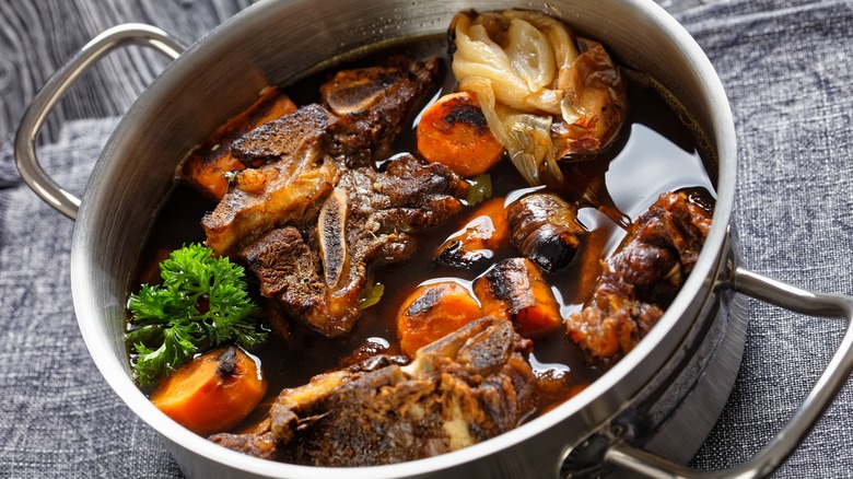 cooked pot roast in metal pot