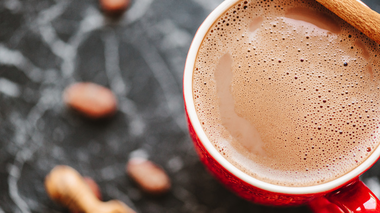 Hot chocolate in red mug