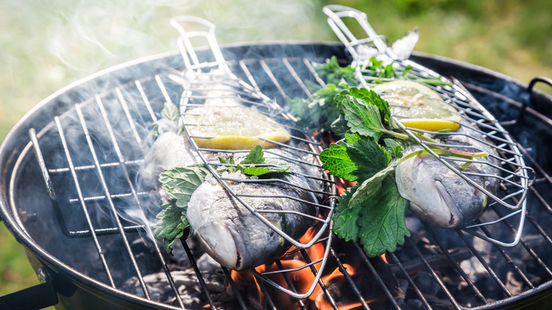 Two whole fish on grill