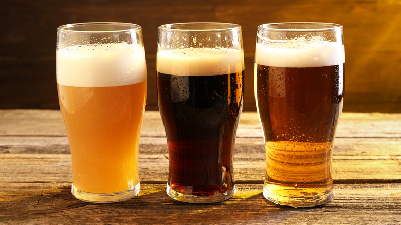 Three types of beer in glasses