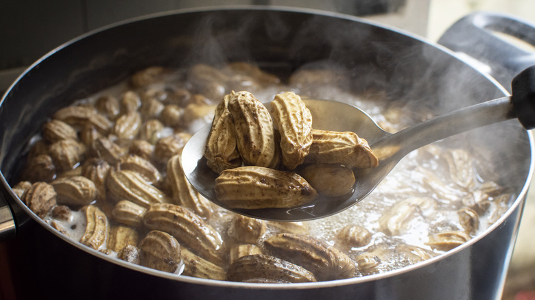 ﻿﻿Boiled peanuts ladled from pot