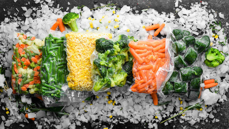 Bags of frozen vegetables
