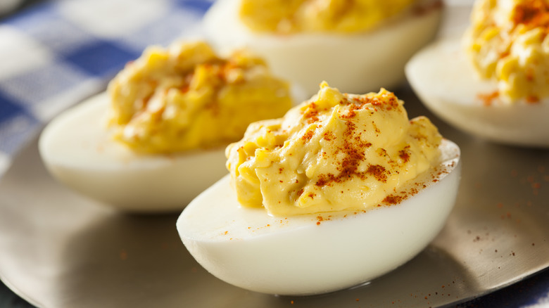 Deviled eggs with sprinkled paprika