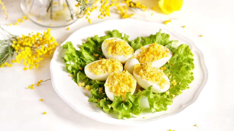 Mimosa eggs and mimosa flowers