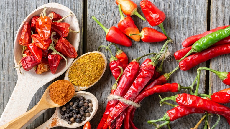 Assortment of peppers and spices