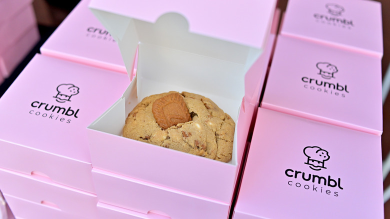 Crumbl cookie in pink box