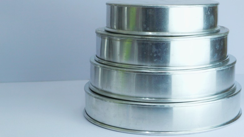 Stacked stainless steel cake pans