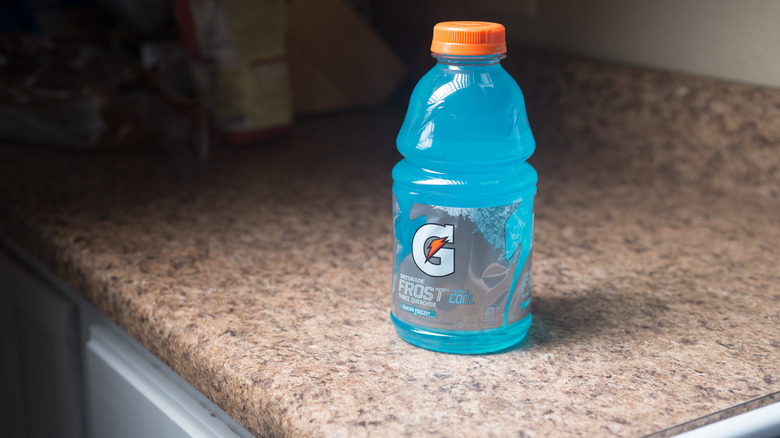 Bottle of Gatorade Glacier Freeze on counter