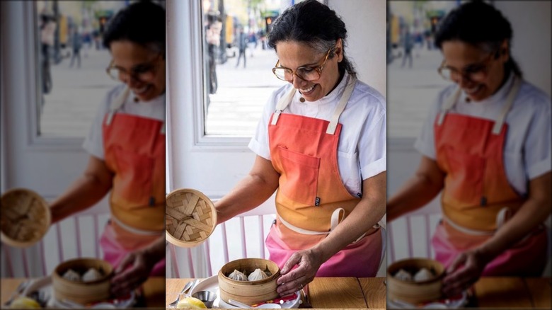 Chef Einat Admony making dumplings 