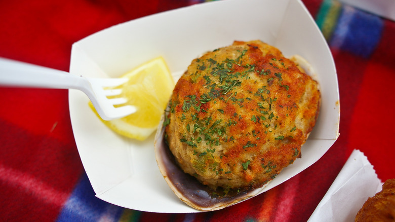 Stuffed quahog clam with lemon