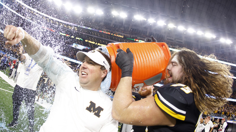 football coach getting Gatorade poured on head