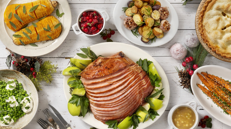 Glazed spiral ham dinner