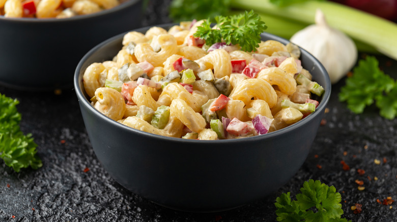 A bowl of macaroni salad