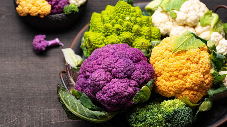 Colorful cauliflower and broccoli