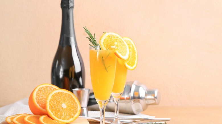 oranges, wine, and two mimosa