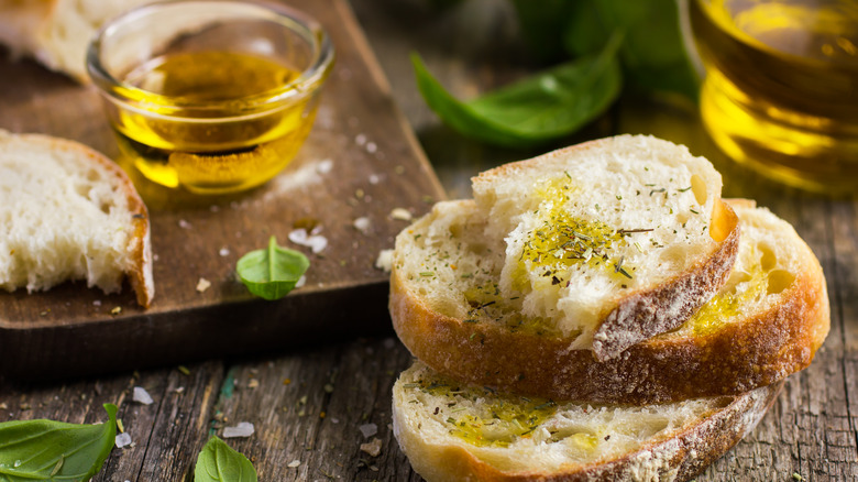 Slices of bread with dipping oil