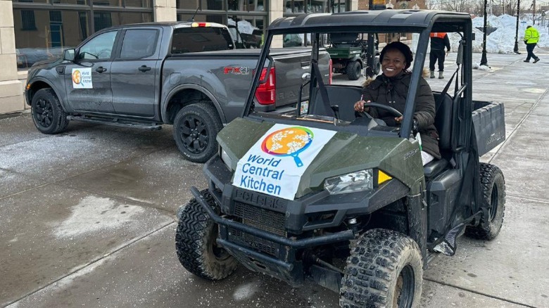 Woman driving World Central Kitchen UTV